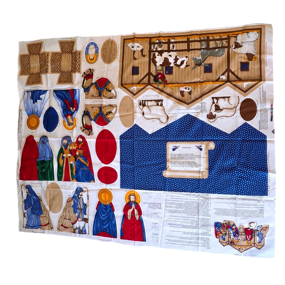 Vtg Cranston Print Works Nativity Scene Fabric Panel Keepsake Crafts Uncut Xmas